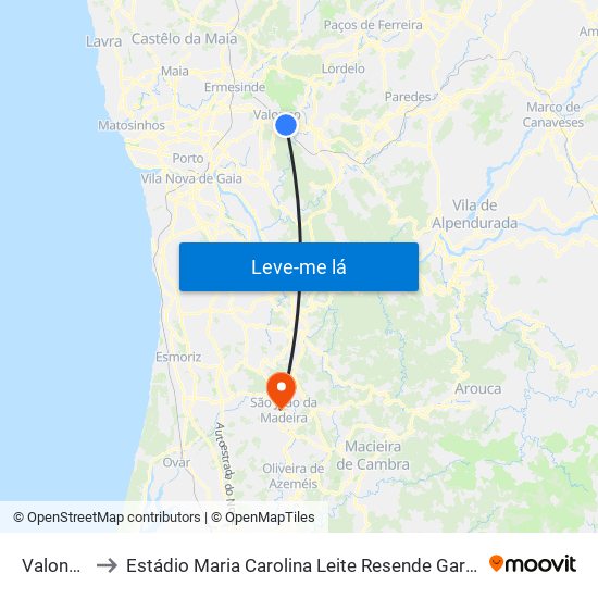 Valongo to Estádio Maria Carolina Leite Resende Garcia map