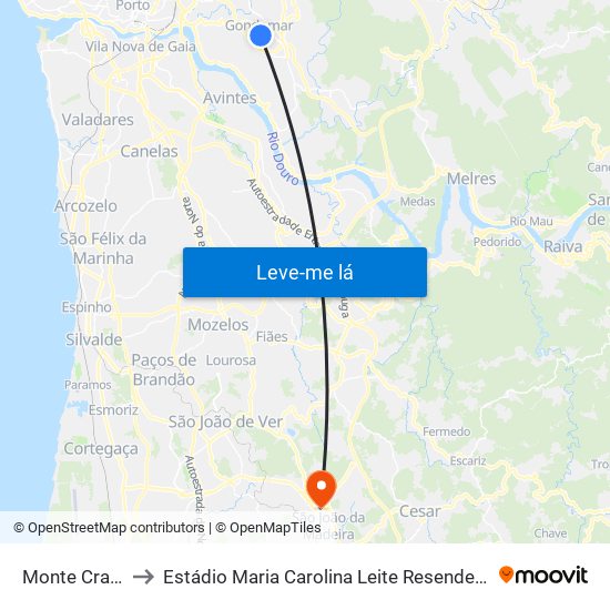 Monte Crasto to Estádio Maria Carolina Leite Resende Garcia map