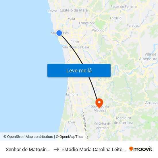 Senhor de Matosinhos (Metro) to Estádio Maria Carolina Leite Resende Garcia map