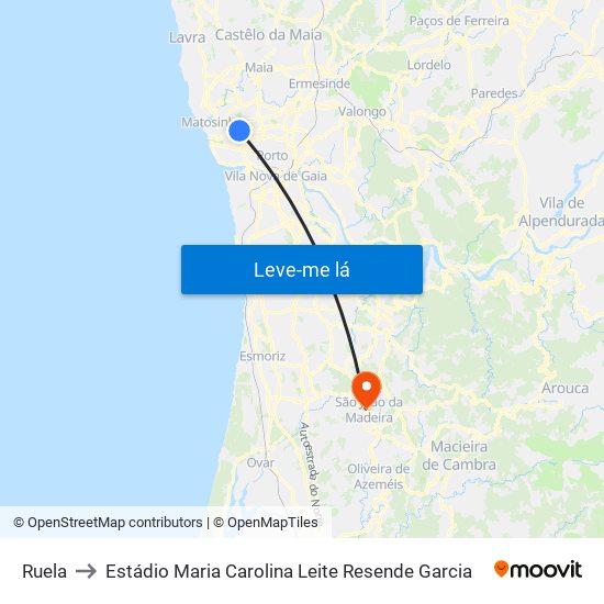 Ruela to Estádio Maria Carolina Leite Resende Garcia map