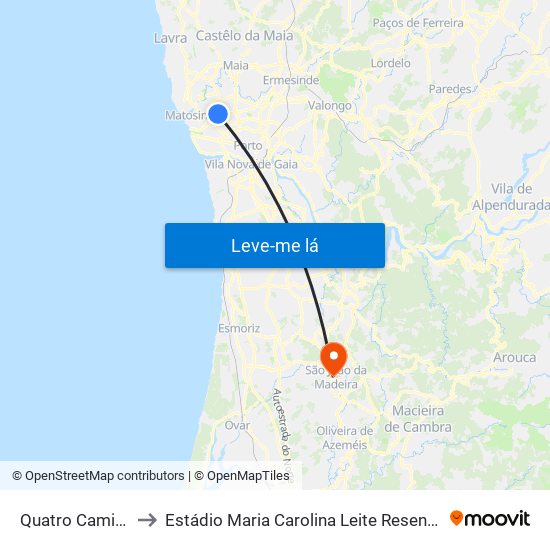 Quatro Caminhos to Estádio Maria Carolina Leite Resende Garcia map