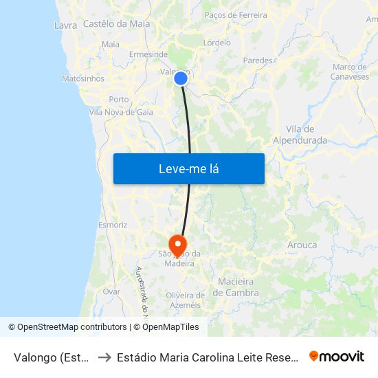 Valongo (Estação) to Estádio Maria Carolina Leite Resende Garcia map