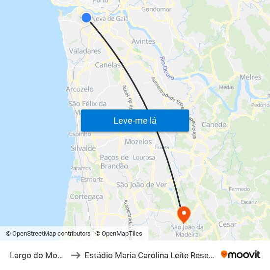 Largo do Montinho to Estádio Maria Carolina Leite Resende Garcia map