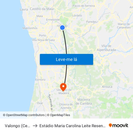 Valongo (Centro) to Estádio Maria Carolina Leite Resende Garcia map