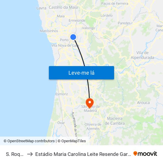 S. Roque to Estádio Maria Carolina Leite Resende Garcia map