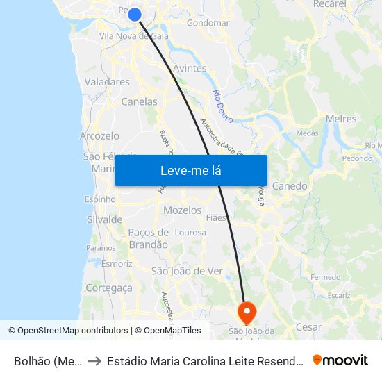 Bolhão (Metro) to Estádio Maria Carolina Leite Resende Garcia map
