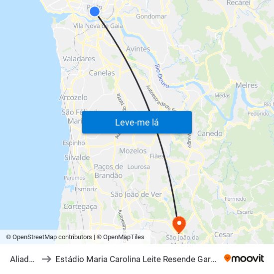 Aliados to Estádio Maria Carolina Leite Resende Garcia map