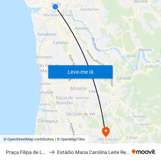 Praça Filipa de Lencastre to Estádio Maria Carolina Leite Resende Garcia map