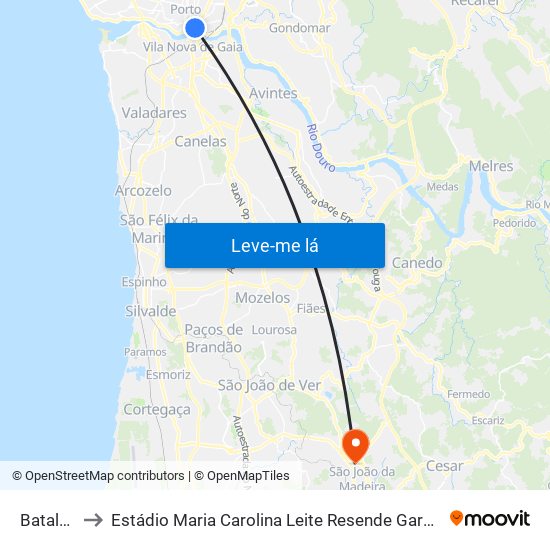 Batalha to Estádio Maria Carolina Leite Resende Garcia map