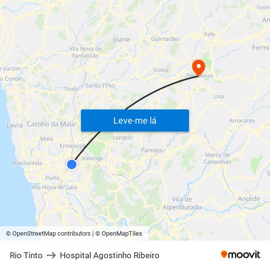 Rio Tinto to Hospital Agostinho Ribeiro map