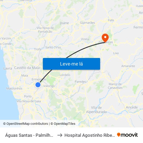Águas Santas - Palmilheira to Hospital Agostinho Ribeiro map