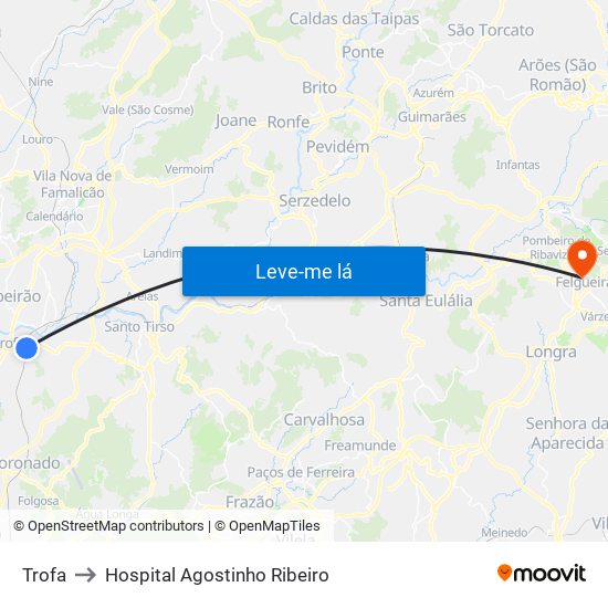 Trofa to Hospital Agostinho Ribeiro map