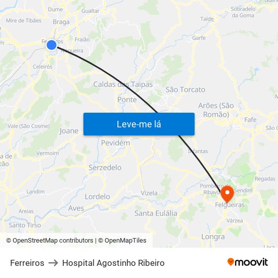 Ferreiros to Hospital Agostinho Ribeiro map