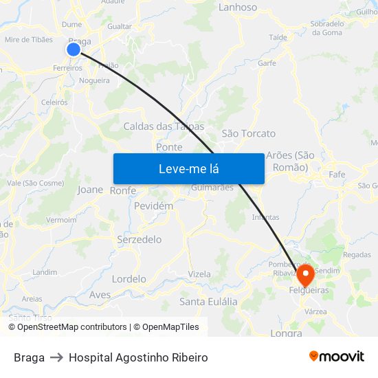 Braga to Hospital Agostinho Ribeiro map