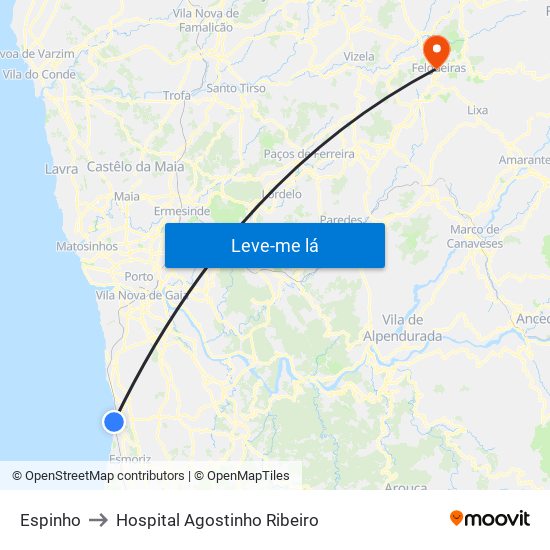 Espinho to Hospital Agostinho Ribeiro map