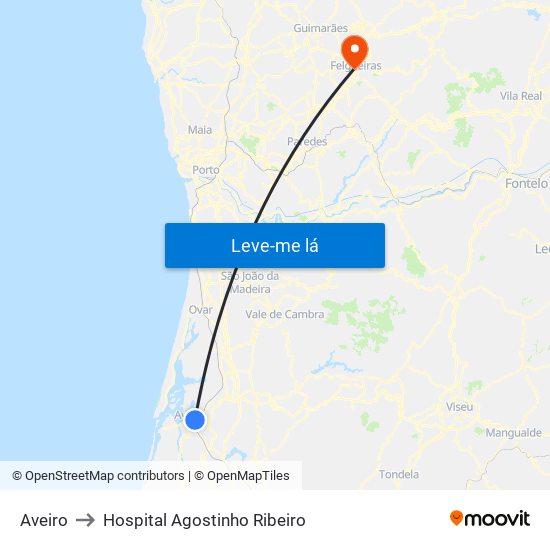 Aveiro to Hospital Agostinho Ribeiro map