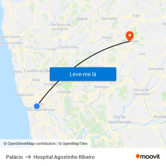 Palácio to Hospital Agostinho Ribeiro map