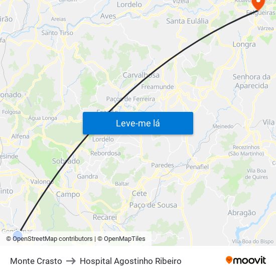 Monte Crasto to Hospital Agostinho Ribeiro map