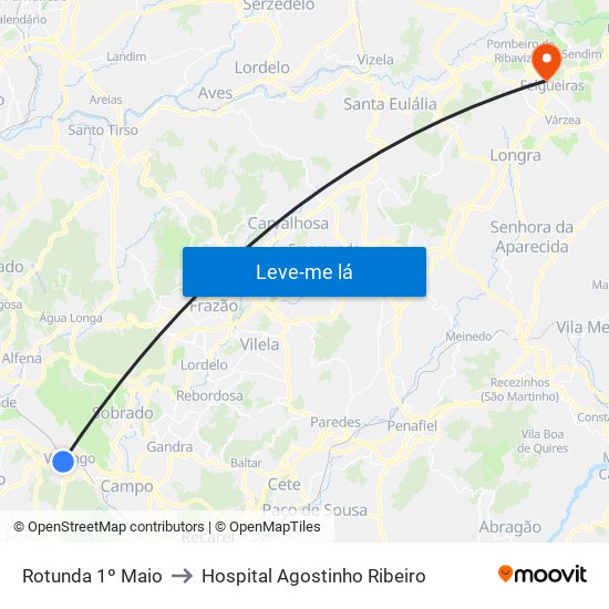 Rotunda 1º Maio to Hospital Agostinho Ribeiro map
