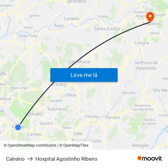 Calvário to Hospital Agostinho Ribeiro map