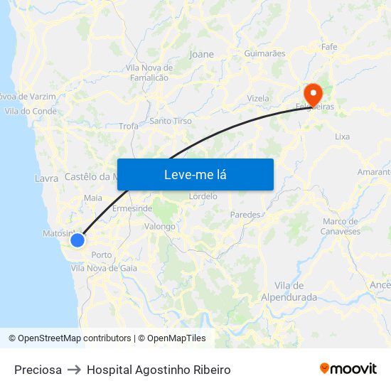 Preciosa to Hospital Agostinho Ribeiro map