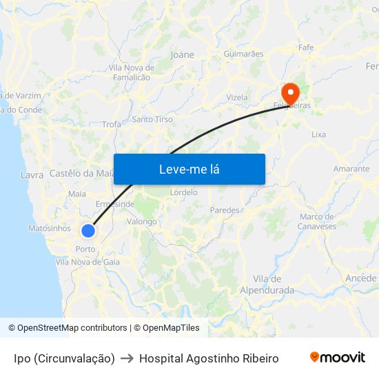 Ipo (Circunvalação) to Hospital Agostinho Ribeiro map