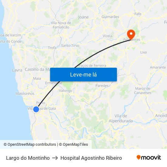 Largo do Montinho to Hospital Agostinho Ribeiro map