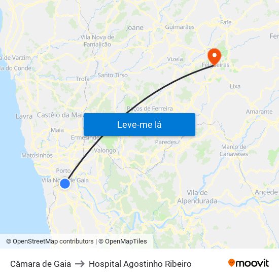 Câmara de Gaia to Hospital Agostinho Ribeiro map