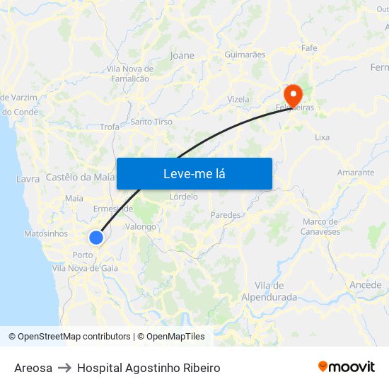 Areosa to Hospital Agostinho Ribeiro map