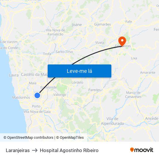 Laranjeiras to Hospital Agostinho Ribeiro map