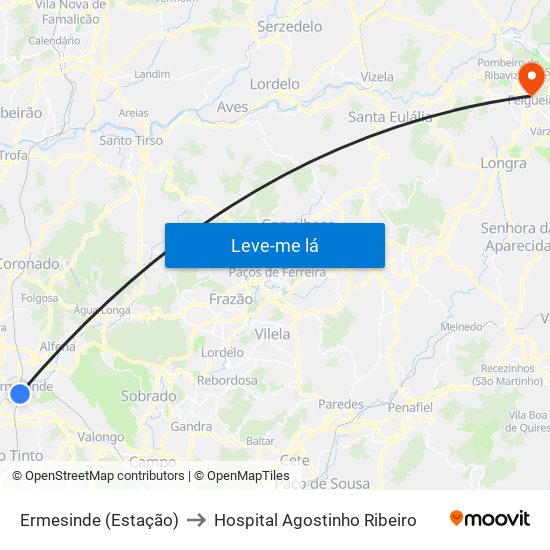 Ermesinde (Estação) to Hospital Agostinho Ribeiro map