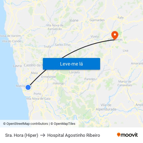 Sra. Hora (Hiper) to Hospital Agostinho Ribeiro map