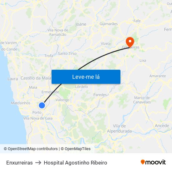 Enxurreiras to Hospital Agostinho Ribeiro map