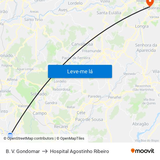 B. V. Gondomar to Hospital Agostinho Ribeiro map