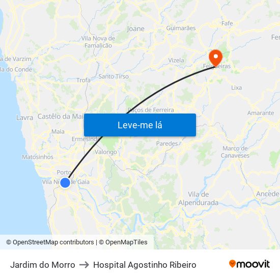 Jardim do Morro to Hospital Agostinho Ribeiro map