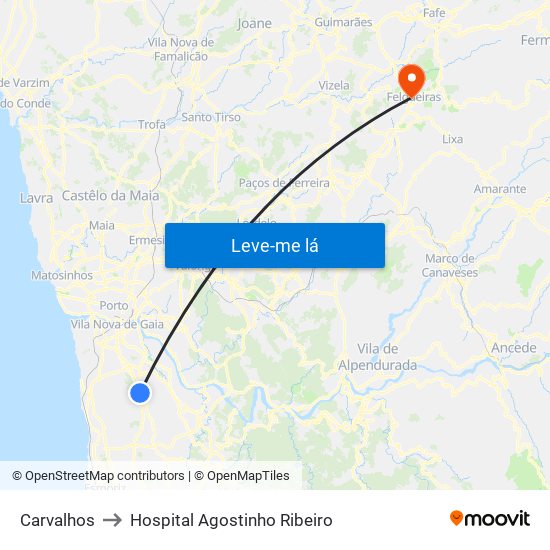 Carvalhos to Hospital Agostinho Ribeiro map