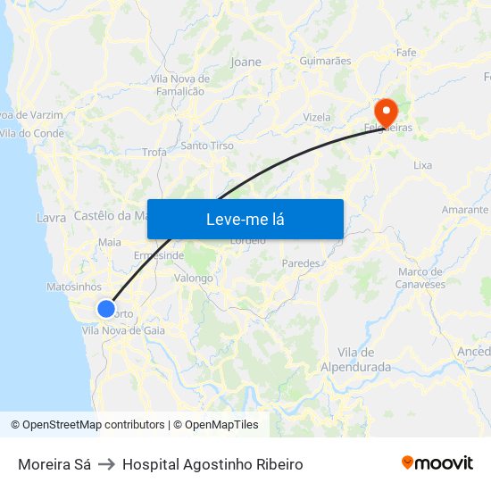 Moreira Sá to Hospital Agostinho Ribeiro map