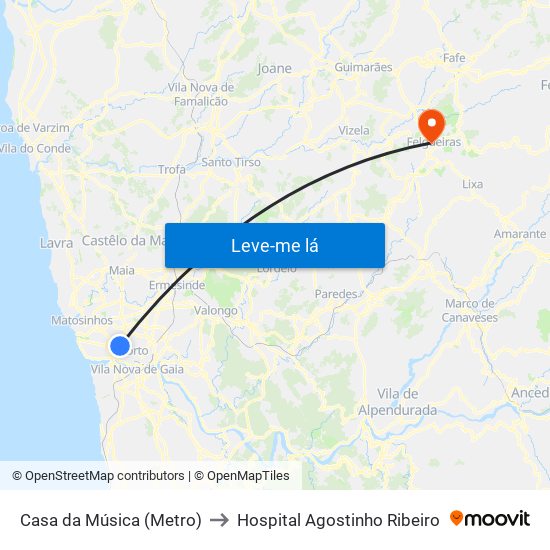 Casa da Música (Metro) to Hospital Agostinho Ribeiro map