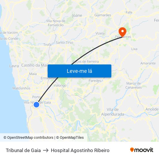 Tribunal de Gaia to Hospital Agostinho Ribeiro map