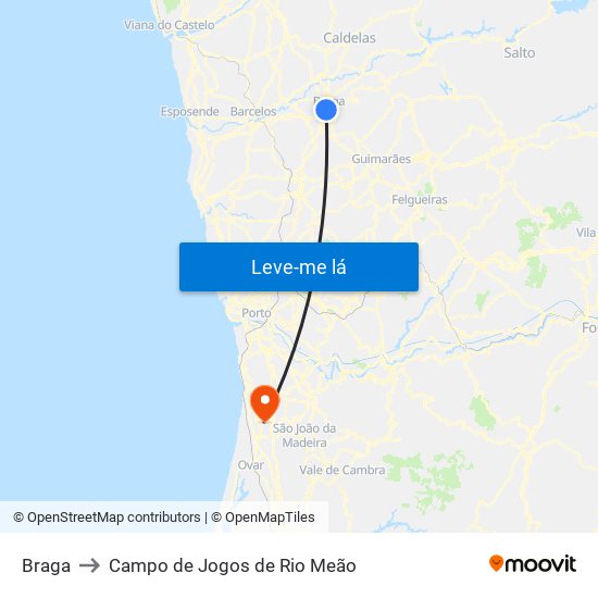 Braga to Campo de Jogos de Rio Meão map