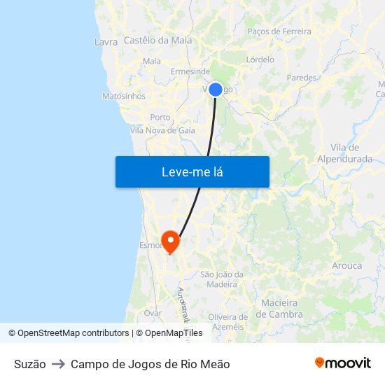 Suzão to Campo de Jogos de Rio Meão map