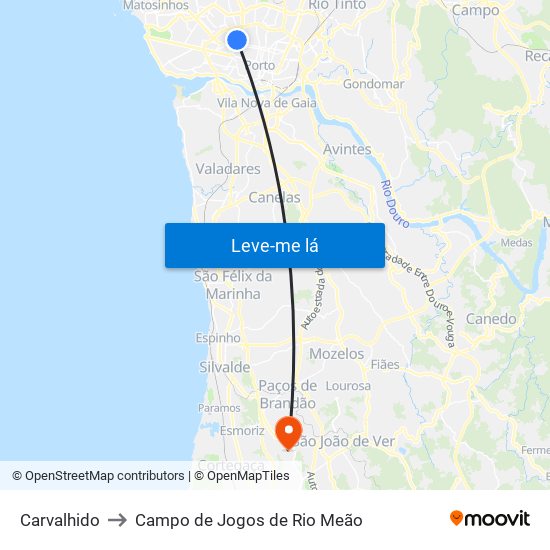 Carvalhido to Campo de Jogos de Rio Meão map