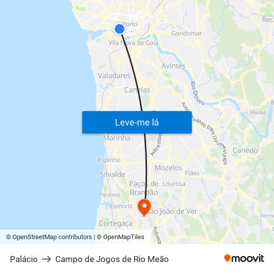Palácio to Campo de Jogos de Rio Meão map
