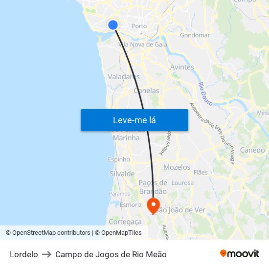 Lordelo to Campo de Jogos de Rio Meão map