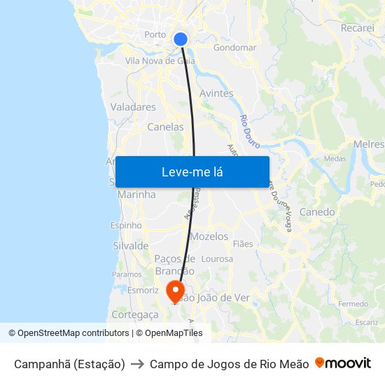 Campanhã (Estação) to Campo de Jogos de Rio Meão map