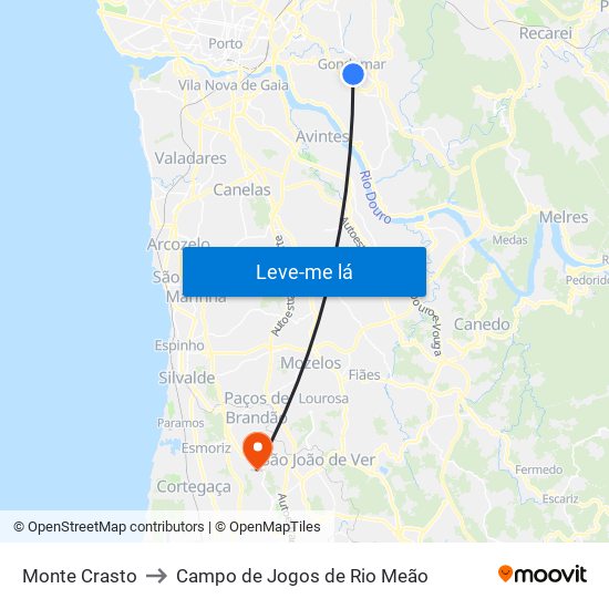 Monte Crasto to Campo de Jogos de Rio Meão map
