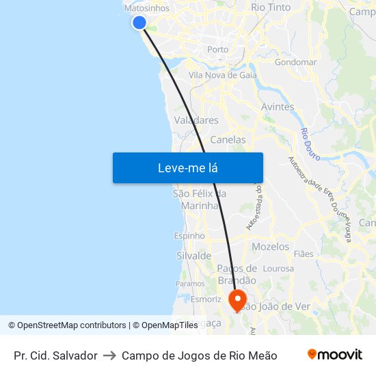 Pr. Cid. Salvador to Campo de Jogos de Rio Meão map