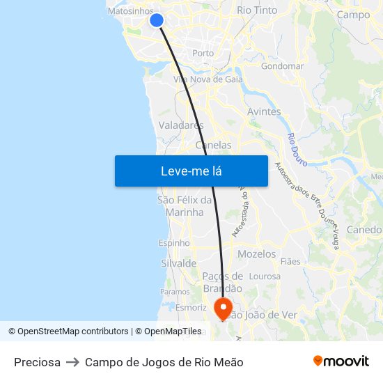 Preciosa to Campo de Jogos de Rio Meão map