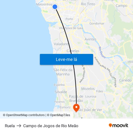 Ruela to Campo de Jogos de Rio Meão map