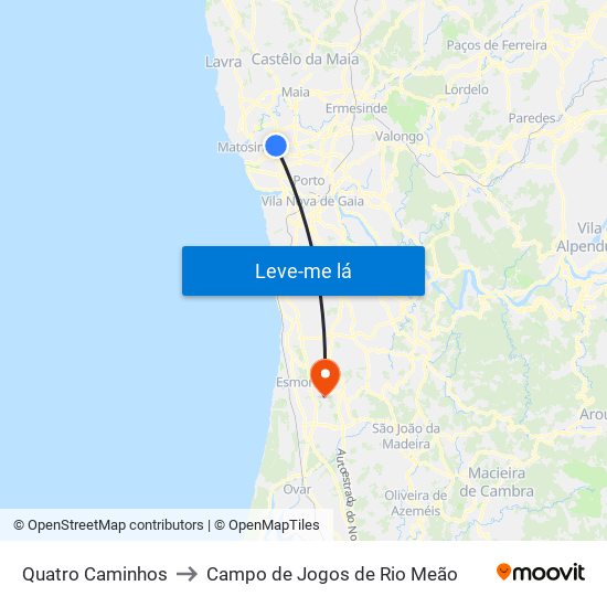 Quatro Caminhos to Campo de Jogos de Rio Meão map